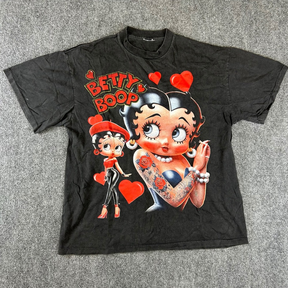 Betty Boop Graphic T-Shirt Black Tattoo Lowrider Double Sided Vintage Style XL